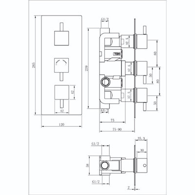 Venus Triple Outlet Concealed Valve with Square Shower Head