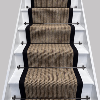Venza Beige Black Self Stripe Rib Stair Runner With 100% Cotton Black ...