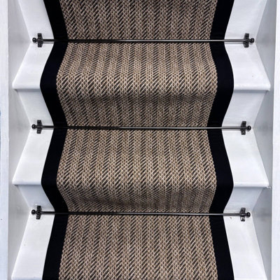 Venza Beige Black Self Stripe Rib Stair Runner With 100% Cotton Black ...