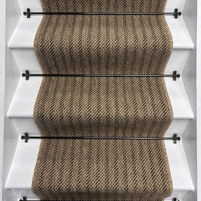 Venza Beige Black Self Stripe Rib Stair Runner with 100% Wool Beige ...