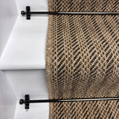 Venza Beige Black Self Stripe Rib Stair Runner with 100% Wool Beige ...