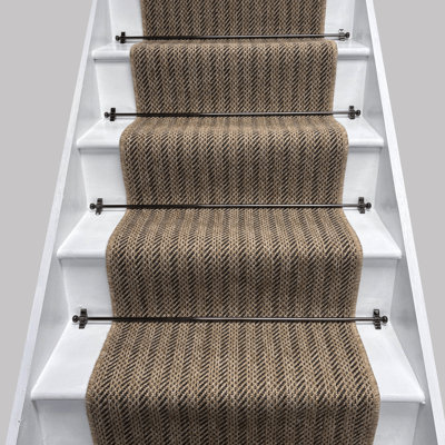 Venza Beige Black Self Stripe Rib Stair Runner with 100% Wool Beige ...