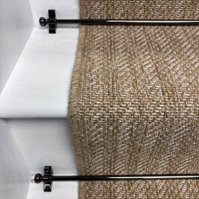 Venza Beige Cream Self Stripe Rib Stair Runner with 100% Wool Beige ...