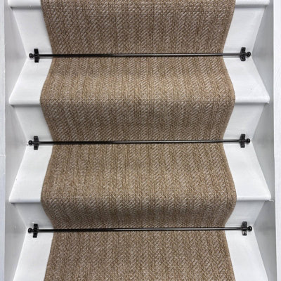 Venza Beige Cream Self Stripe Rib Stair Runner with 100% Wool Beige ...