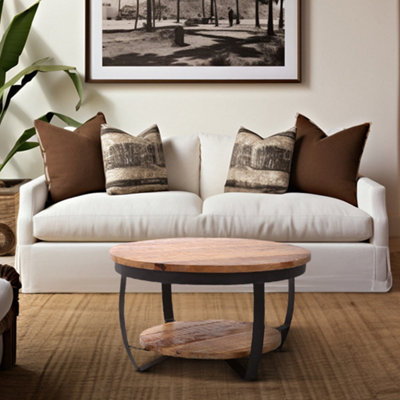 Vera Drum Coffee Table - Mango Wood/Metal - L85 x W85 x H46 cm - Natural