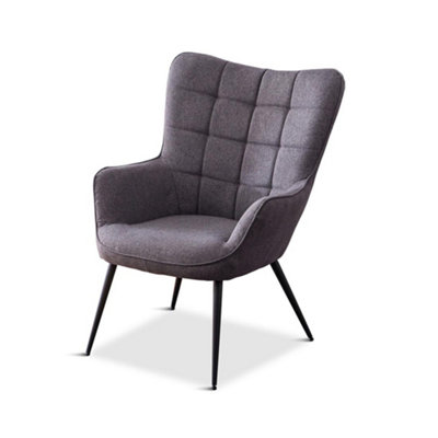 Vera Fabric Occasional Living Room Bedroom Modern Metal Legs Accent Chair Armchair (Charcoal)