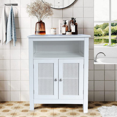 Vera Faux Rattan 2-Door Storage Cabinet,White