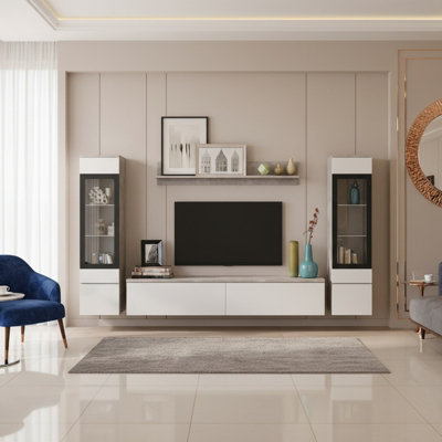 Vera Ii Modern Concrete Living Room Wall Unit Storage System With White preview