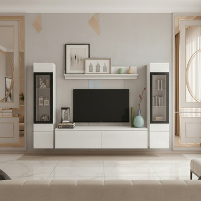 Thumbnail for Vera Ii Modern White Living Room Wall Unit Storage System With White