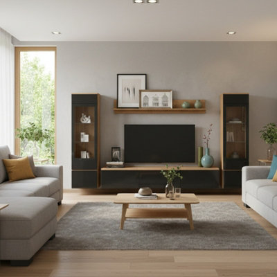 Vera Ii Modern Wotan Living Room Wall Unit Storage System With Black preview