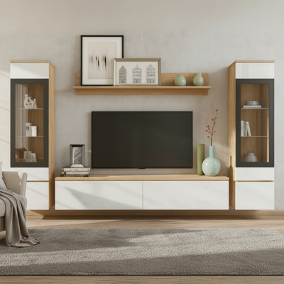 Thumbnail for Vera Ii Modern Wotan Living Room Wall Unit Storage System With White