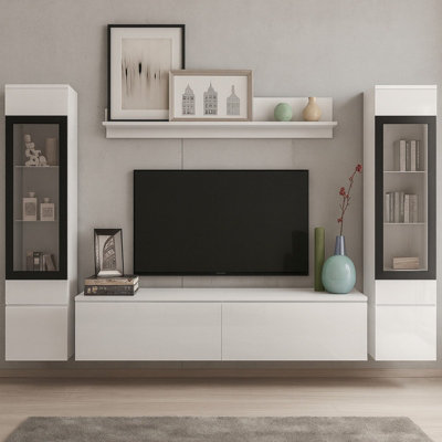 VERA II Wall Unit Living Room Storage System White with White Gloss