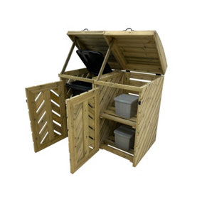 VerdiBin wheelie bin storage unit, Double, with recycling shelf
