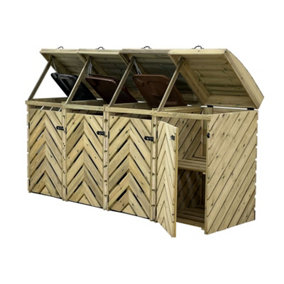 VerdiBin wheelie bin storage unit, Quadruple, with recycling shelf