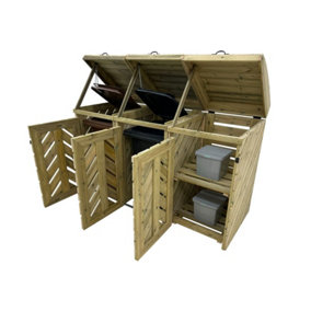VerdiBin wheelie bin storage unit, Triple, with recycling shelf