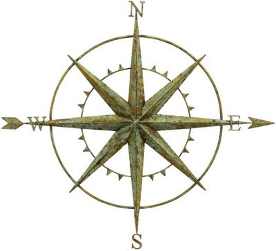 Verdigris Coloured Metal Compass Screen Plaque 94cm