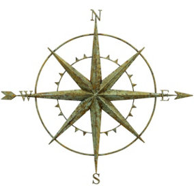 Verdigris Coloured Metal Compass Screen Plaque 94cm