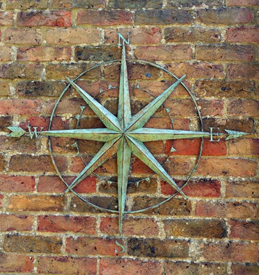 Verdigris Coloured Metal Compass Screen Plaque 94cm