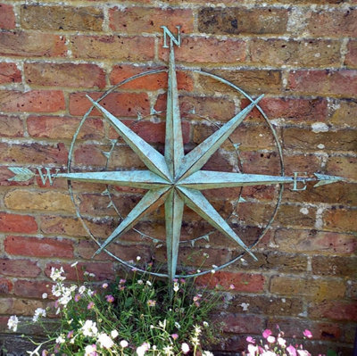 Verdigris Coloured Metal Compass Screen Plaque 94cm - 3