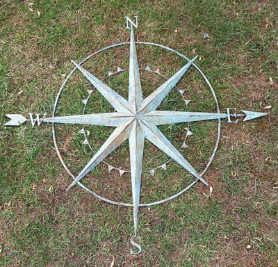 Verdigris Coloured Metal Compass Screen Plaque 94cm - 4