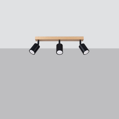 Verdo Steel/Wood Black 3 Lights Modern Ceiling Light