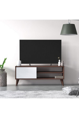 Vere TV Stand with 2 Shelves and 1 Cabinet, 110 x 30 x 45 cm Small TV Unit Table for TVs up to 42 inch, Walnut