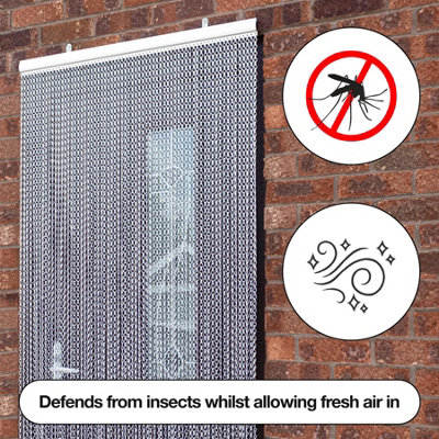 Vermatik Aluminium Silver Fly Screen Curtains 89cm x 210cm Metal Door Fly Screens Indoor & Outdoor Keeps Out Flies Insects Wasps