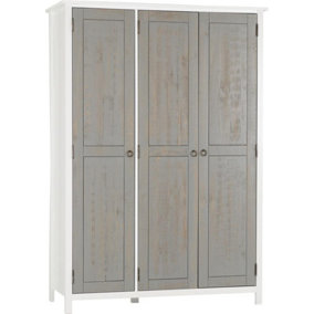 Vermont 3 Door Wardrobe - L55.5 x W130 x H188 cm - White/Grey