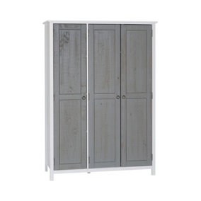 Vermont 3 Door Wardrobe - L55.5 x W130 x H188 cm - White/Grey