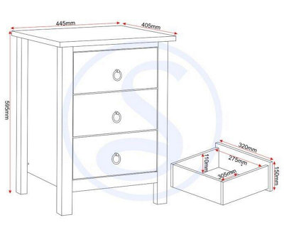 Vermont 3 Drawer Bedside in White and Grey Distressed Effect Finish