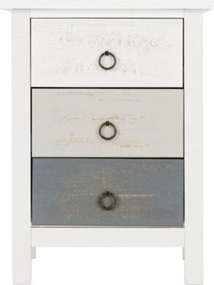 Vermont 3 Drawer Bedside in White and Grey Distressed Effect Finish