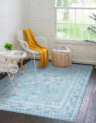 Vernal Adora Machine Washable Rug for Living Room, Bedroom, Dining Room, Pacific Blue, Sea Blue & White, 120 cm X 180 cm