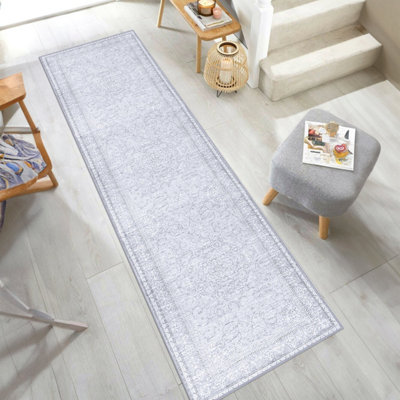 Vernal Adora Machine Washable Runner for Living Room, Bedroom, Dining Room, Light Grey, 76 cm X 243 cm