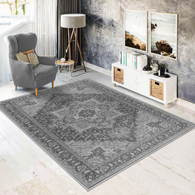 Vernal Aurelia Grey Machine Washable Non-Slip Area Rug for Living Room ...