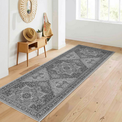 Vernal Aurelia Machine washable, Non Shedding, Non Slip Area Rug for Living Room, Bedroom, Dining Room, Grey, 76 cm X 243 cm