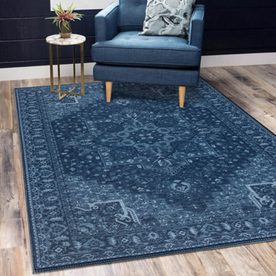 Vernal Aurelia Machine Washable Non-Slip Area Rug for Living Room, Bedroom, Dining Room, Hallway, Prussian Blue, 60 cm X 150 cm