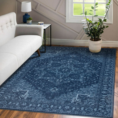 Vernal Aurelia Machine Washable Non-Slip Area Rug for Living Room, Bedroom, Dining Room, Hallway, Prussian Blue, 60 cm X 150 cm