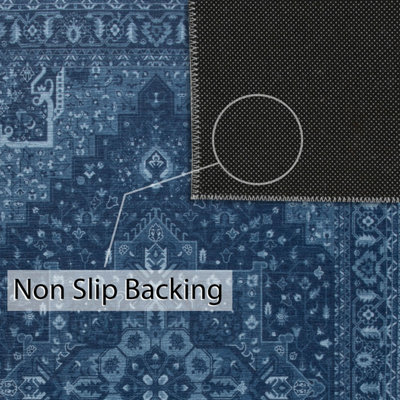 Vernal Aurelia Machine Washable Non-Slip Area Rug for Living Room, Bedroom, Dining Room, Hallway, Prussian Blue, 60 cm X 150 cm