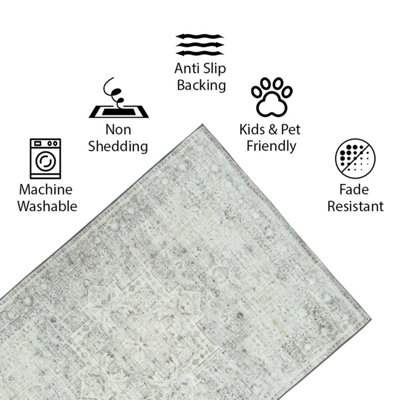 Vernal Darwin Machine Washable Rug for Living Room, Bedroom, Dining Room, Light Beige & Grey, 120 cm X 180 cm