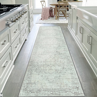 Vernal Darwin Machine Washable Rug for Living Room, Bedroom, Dining Room, Light Beige & Grey, 76 cm X 243 cm