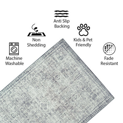 Vernal Egbert Machine Washable Rug for Living Room, Bedroom, Dining Room, Cream, Taupe & Grey, 152 cm X 213 cm