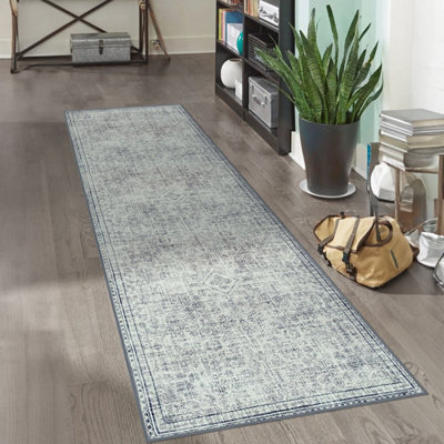 Vernal Egbert Machine Washable Rug for Living Room, Bedroom, Dining Room, Cream, Taupe & Grey, 76 cm X 243 cm