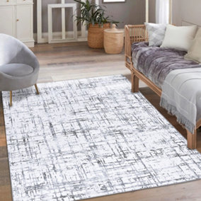 Vernal Evia Machine Washable Runner for Living Room, Bedroom, Dining Room, Grey & White, 120 cm X 180 cm