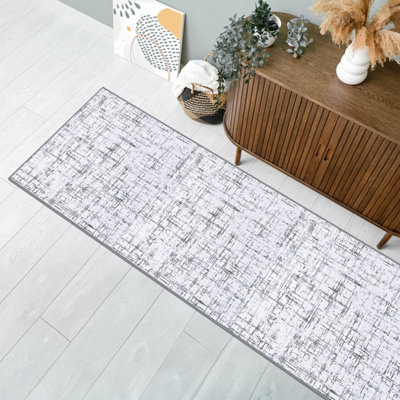 Vernal Evia Machine Washable Runner for Living Room, Bedroom, Dining Room, Grey & White, 76 cm X 243 cm