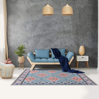 Vernal Fresno Blue, Red and Grey Machine Washable Rug , 120 cm x 180 cm