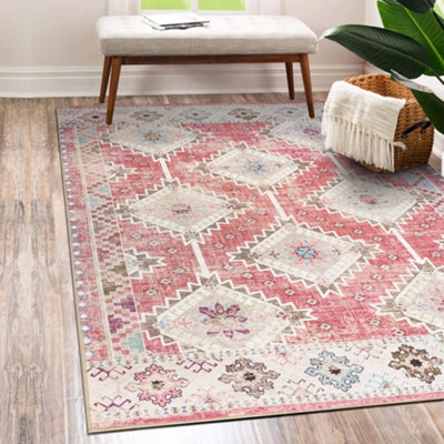 Vernal Fresno Machine Washable Rug, Pink/Beige , 152 cm x 213 cm