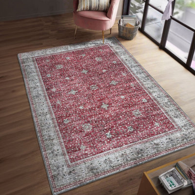 Vernal Inge Machine Washable Rug for Living Room, Bedroom, Dining Room, Rust & Beige, 120 cm X 180 cm