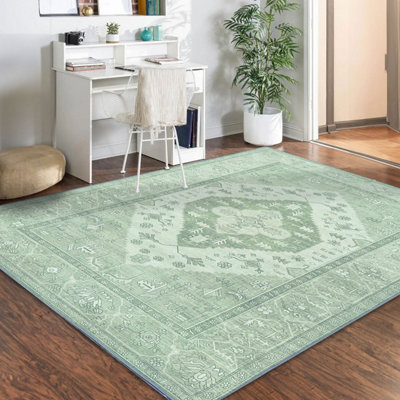 Vernal Kinsey Machine Washable Rug for Living Room, Bedroom, Dining Room, Sage Green, 120 cm X 180 cm