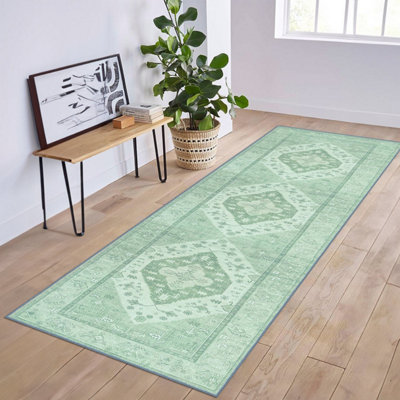 Vernal Kinsey Machine Washable Rug for Living Room, Bedroom, Dining Room, Sage Green, 76 cm X 243 cm