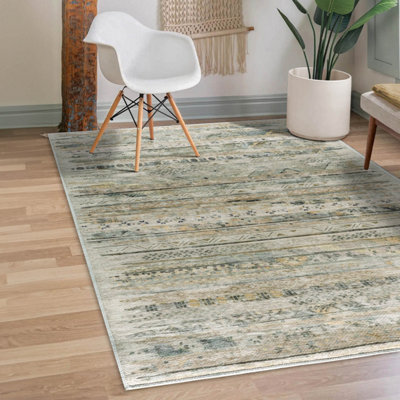 Vernal Kwan Grey, Beige, and Green Machine Washable Rug -  For Living Room, Dining Room, Bedroom, Kitchens, 152 cm x 213 cm